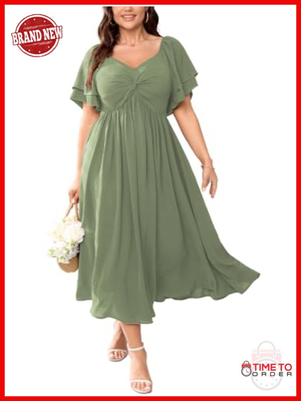 Plus Size Sweetheart Neck Ruffle Sleeve A-Line Maxi Dress Semi Formal